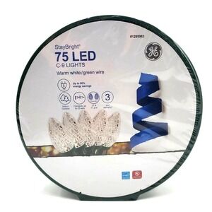 GE StayBright 75 Count 37 Feet Warm White C9 LED Christmas Lights Green Wire
